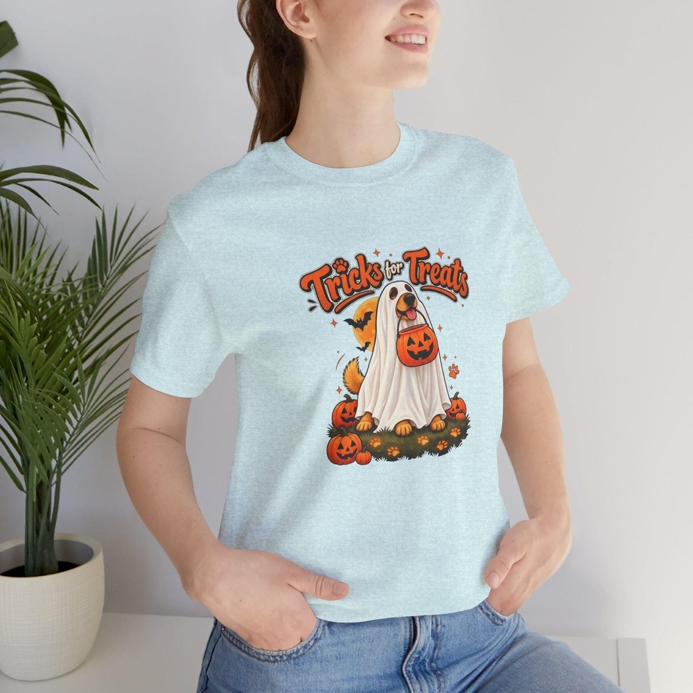 Tricks for Treats Halloween Dog Shirt, Ghost Dog Tee, Funny Pet Lover Gift